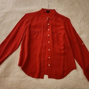 Womens red silk button dow